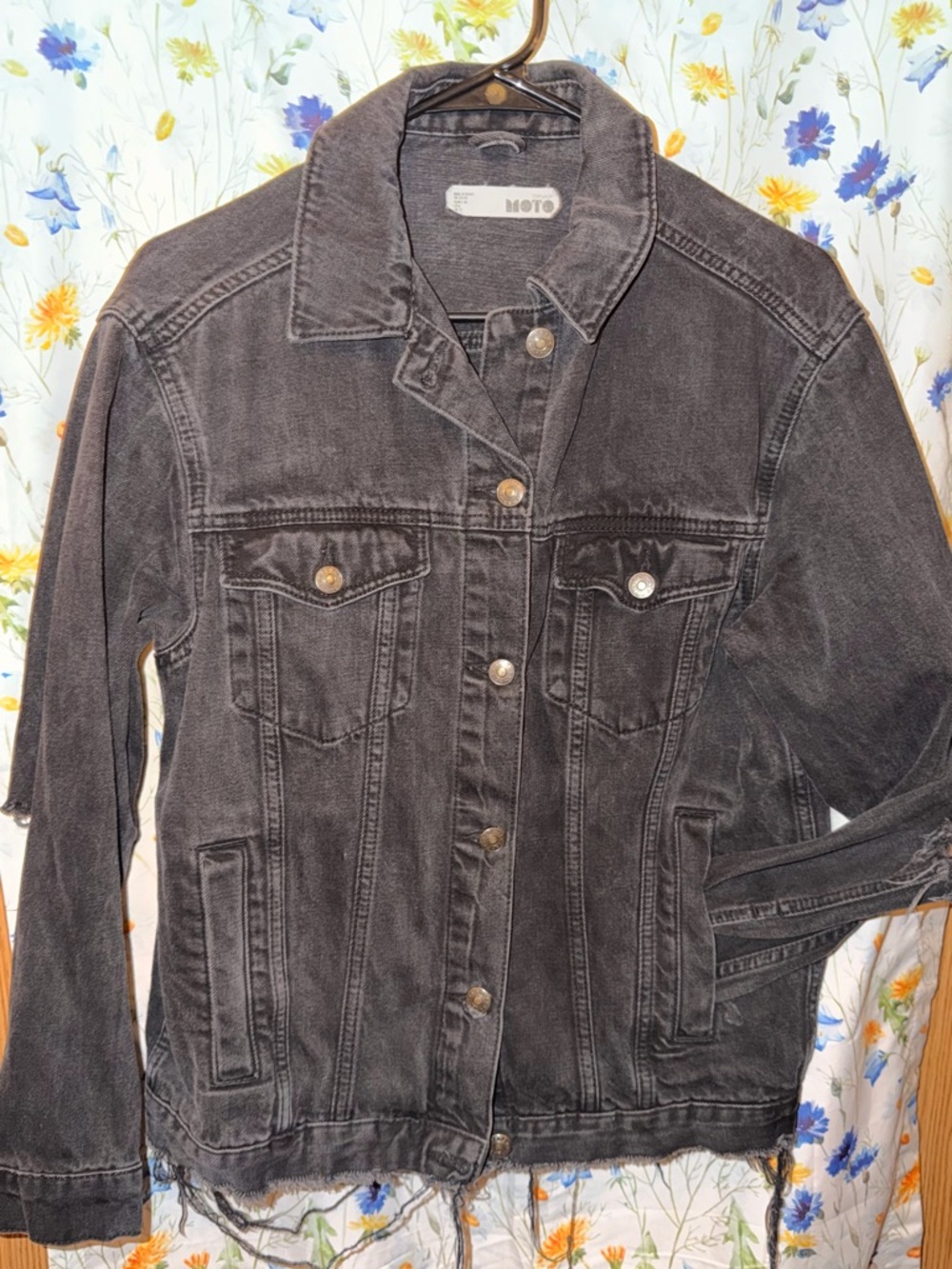 Topshop Washed Distressed Black Denim Jacket